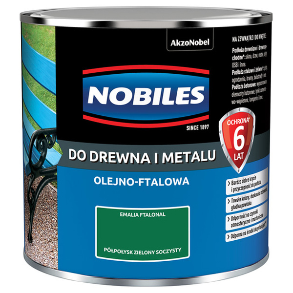 Farba ftalowa do drewna i metalu Ftalonal 0,25L Zielony soczysty Półpołysk Nobiles