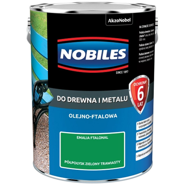 Farba ftalowa do drewna i metalu Ftalonal 5L Zielony trawiasty Półpołysk Nobiles
