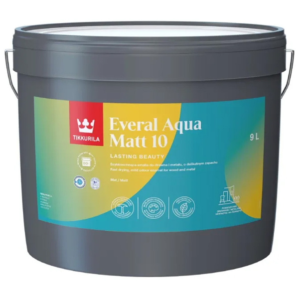 Emalia akrylowa do drewna i metalu Everal Aqua 10 9L S1500-N Tikkurila