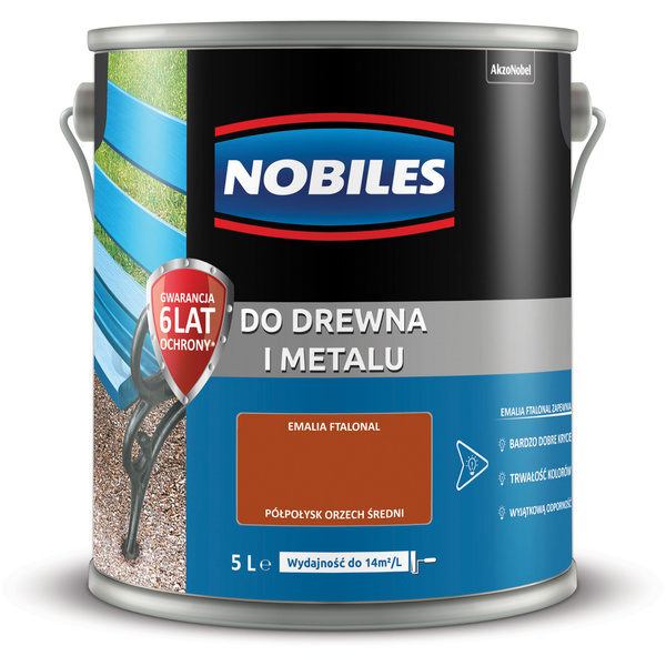 Farba ftalowa do drewna i metalu Ftalonal 5L Orzech średni Półpołysk Nobiles