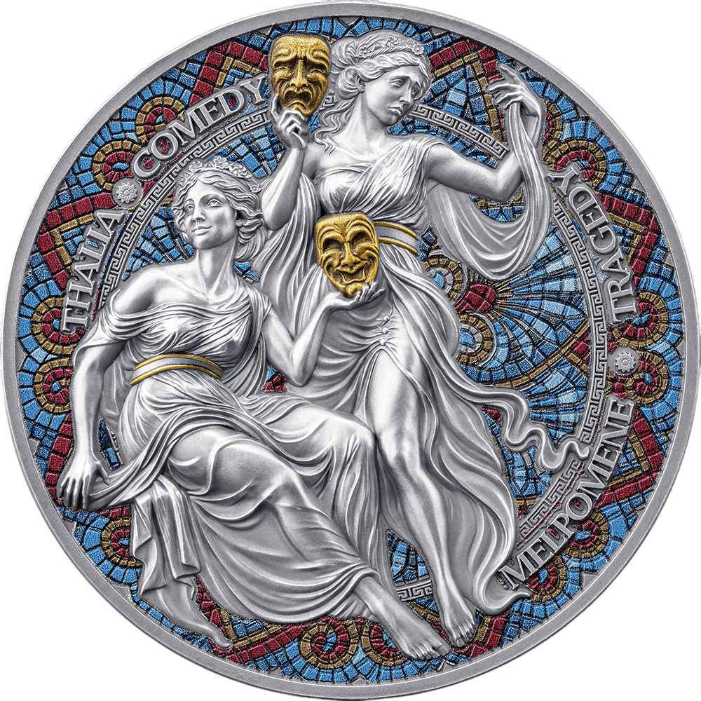 Srebrna moneta Muzy: Melpomena i Talia 2025 2 uncje - wysyłka 24 h! - Mennica Skarbowa