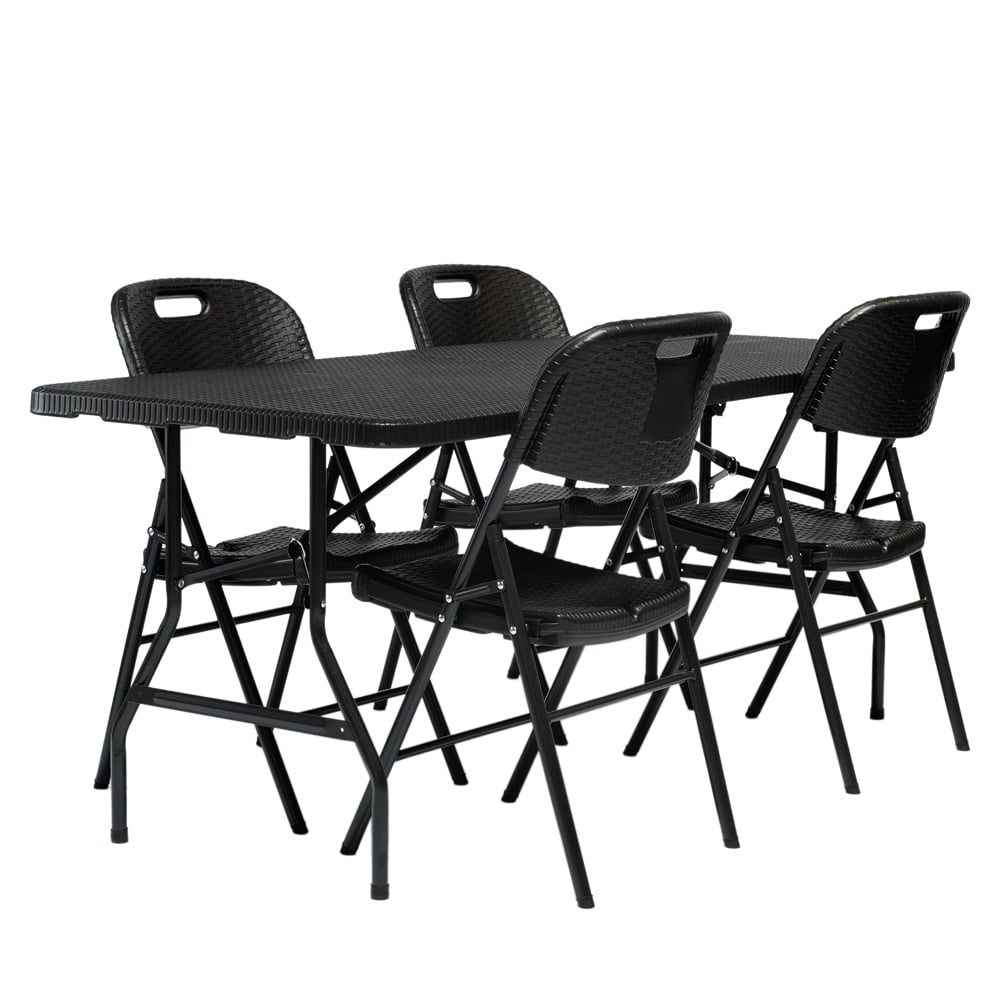 Zestaw cateringowy ogrodowy rattanowy składany - stół 180 + 4 krzesła
