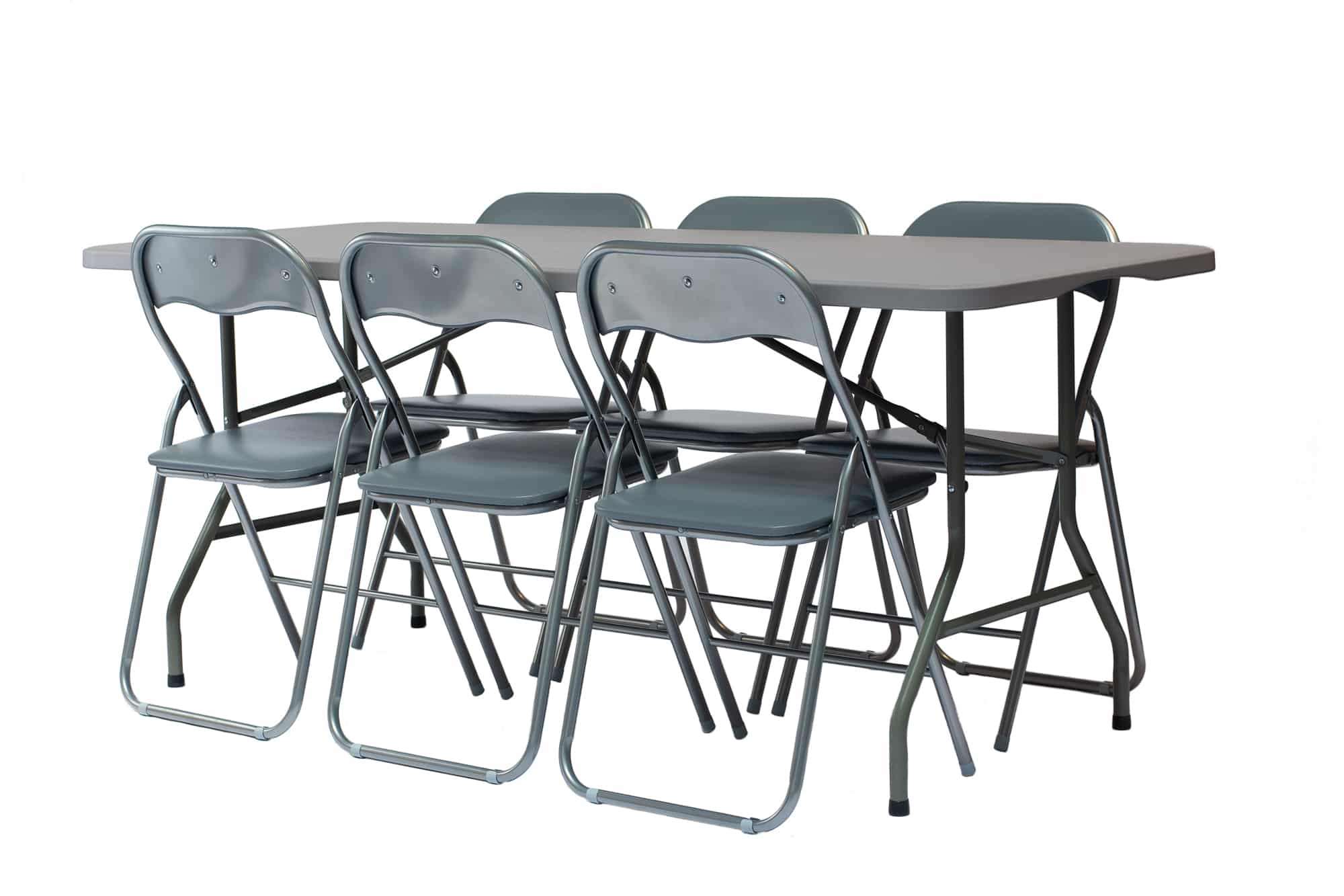 Zestaw mebli cateringowych ogrodowych szary - stół 180x74cm + 6 krzeseł