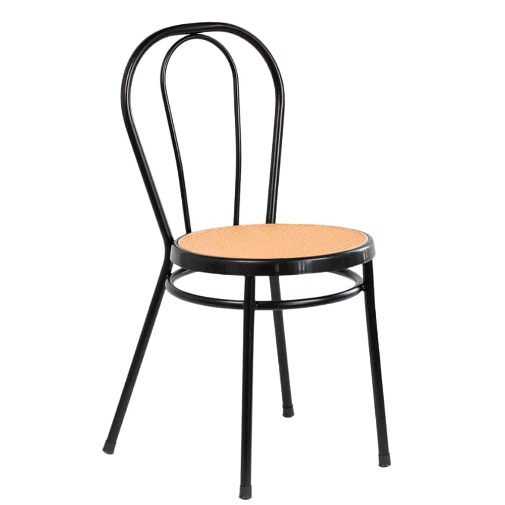 Krzesło kuchenne klasyczne metalowe Vintage - czarne z plecionką