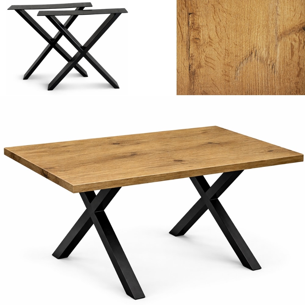 Stół industrialny loftowy bankietowy X 120x80x3,6cm dąb lancelot