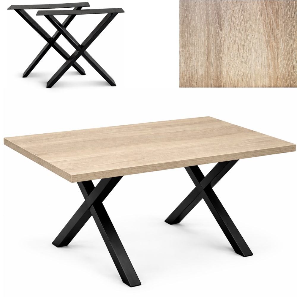 Stół industrialny loftowy bankietowy X 120x80x3,6cm dąb sonoma