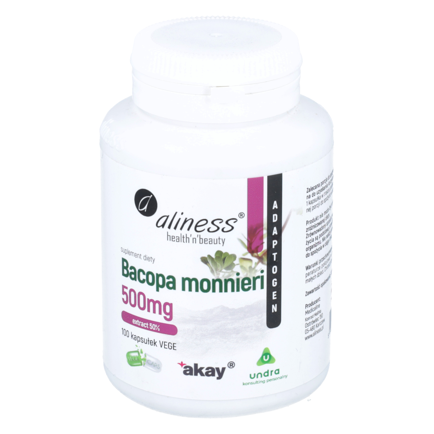 Aliness - bacopa monnieri extract 50% 500 mg, 100 wege kapsułek