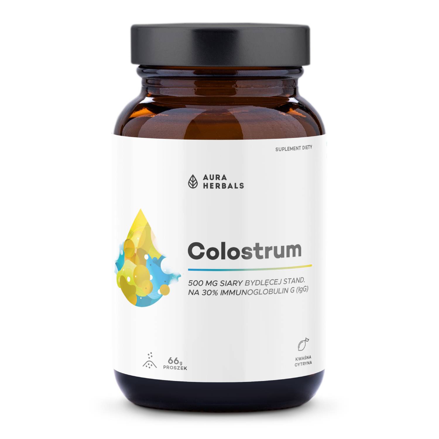 Aura herbals colostrum 500 mg, smak kwaśna cytryna, 66 g