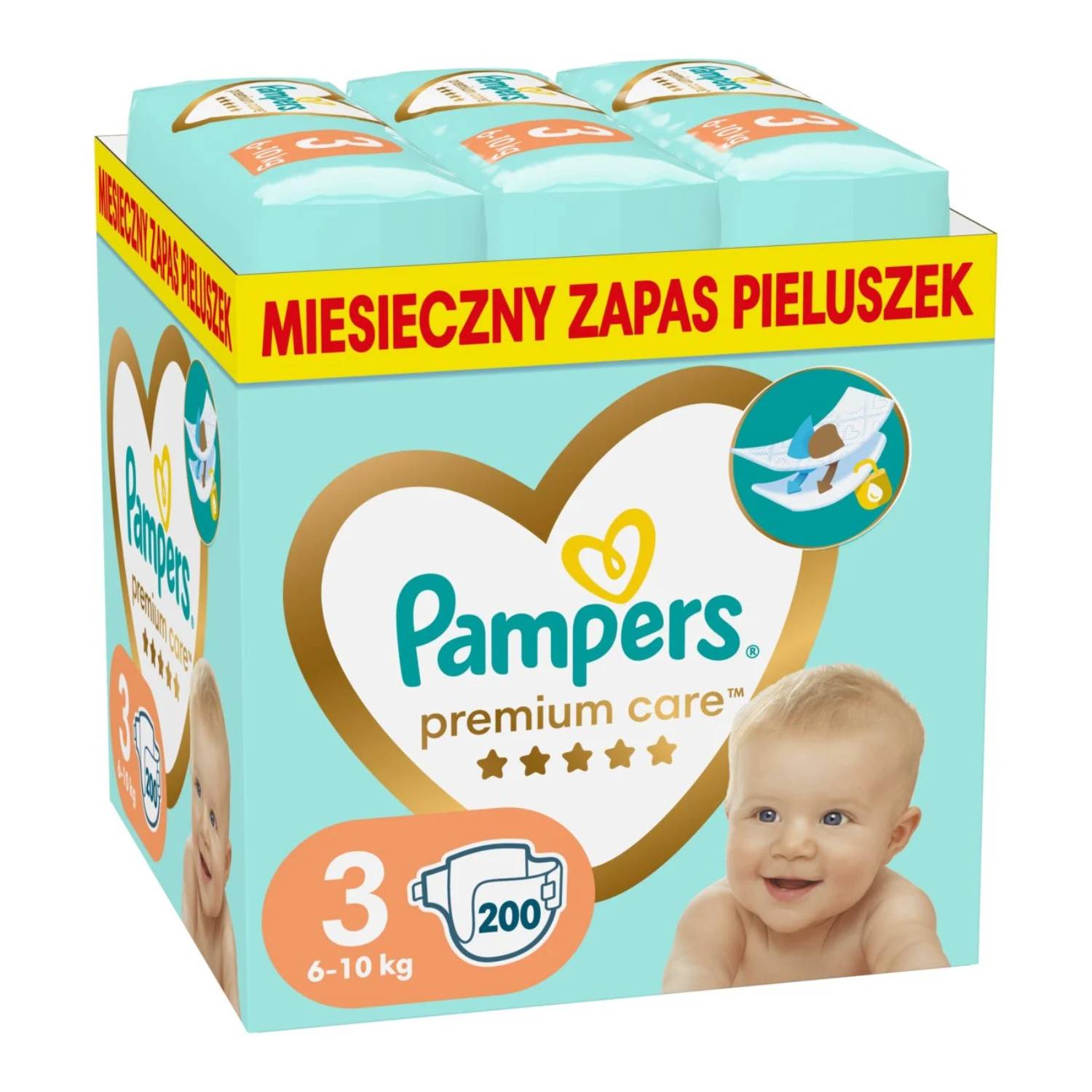 Pampers premium care - pieluchy, rozmiar 3, 6-10 kg, 200 sztuk (data ważności: 09.07.2026)