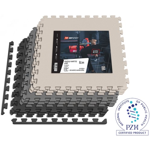 Tapis de protection fitness puzzle en mousse EVA 1 cm - 9 Pièces Noir/Blanc/Gris