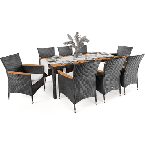 Gartenmöbel-Set VERONA 8+1 Schwarz/Creme