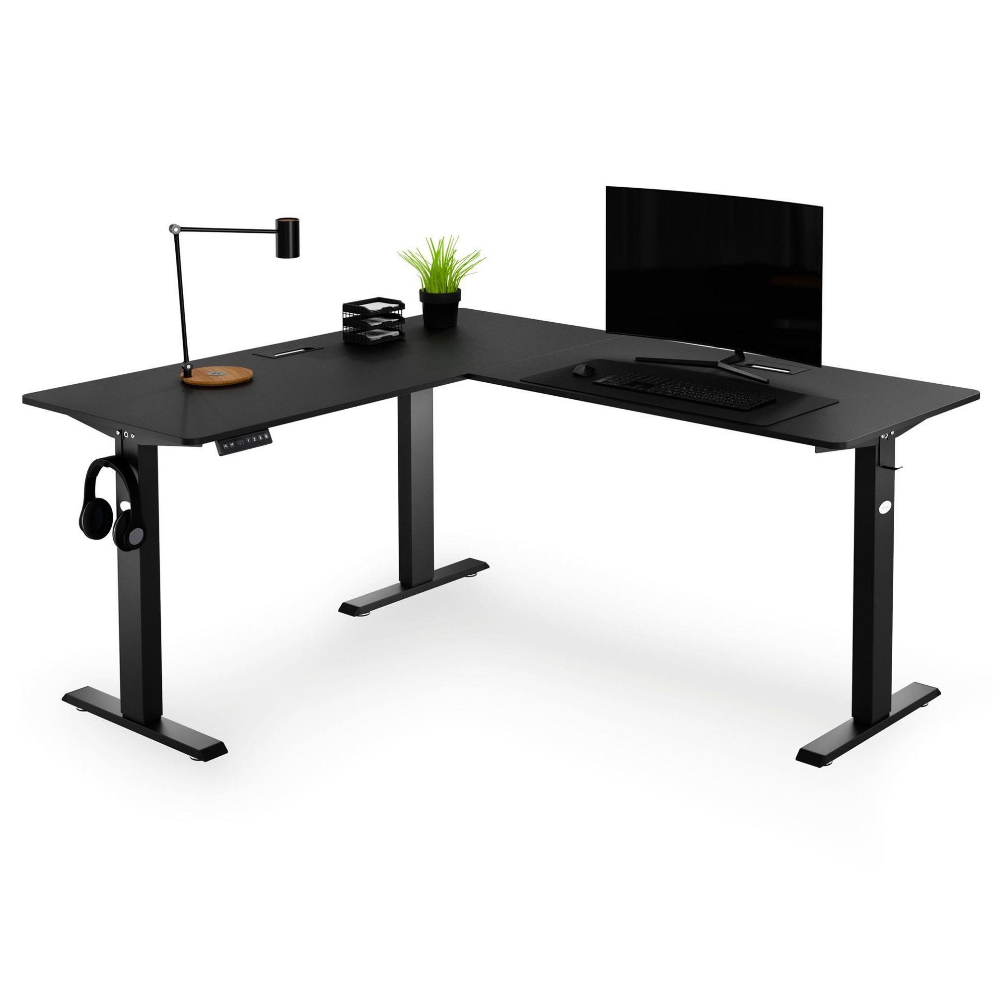 Höhenverstellbarer Eckschreibtisch elektrisch links 160 x 140 x 60 cm Montaro - schwarz