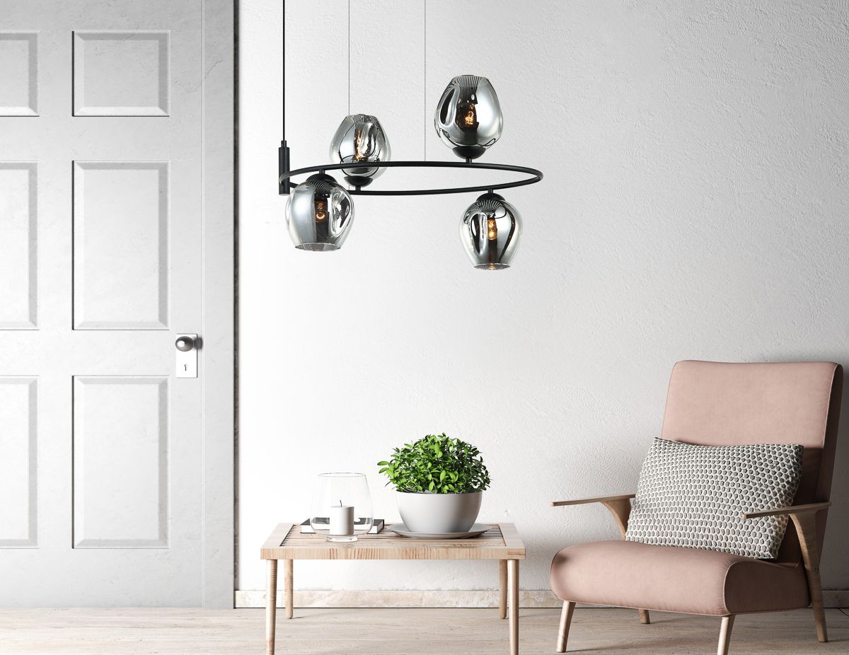 Italux Roxane lampa wisząca 4x40 W czarna MDM-4045-4 BK+SG