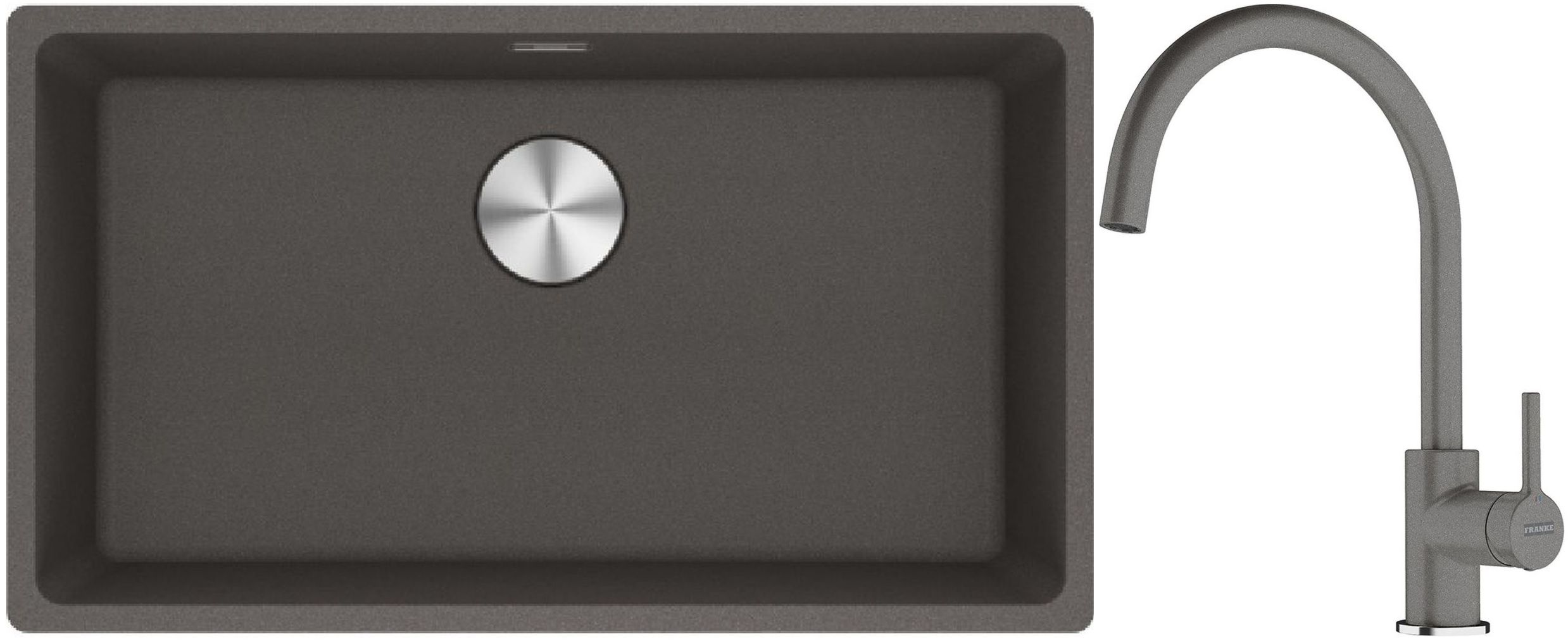 Franke Maris MRG 110-72 zlewozmywak granitowy 75,3x43,3 cm szary/grafitowy/onyx z baterią kuchenną Lina kamienny szary (1250716377, ...