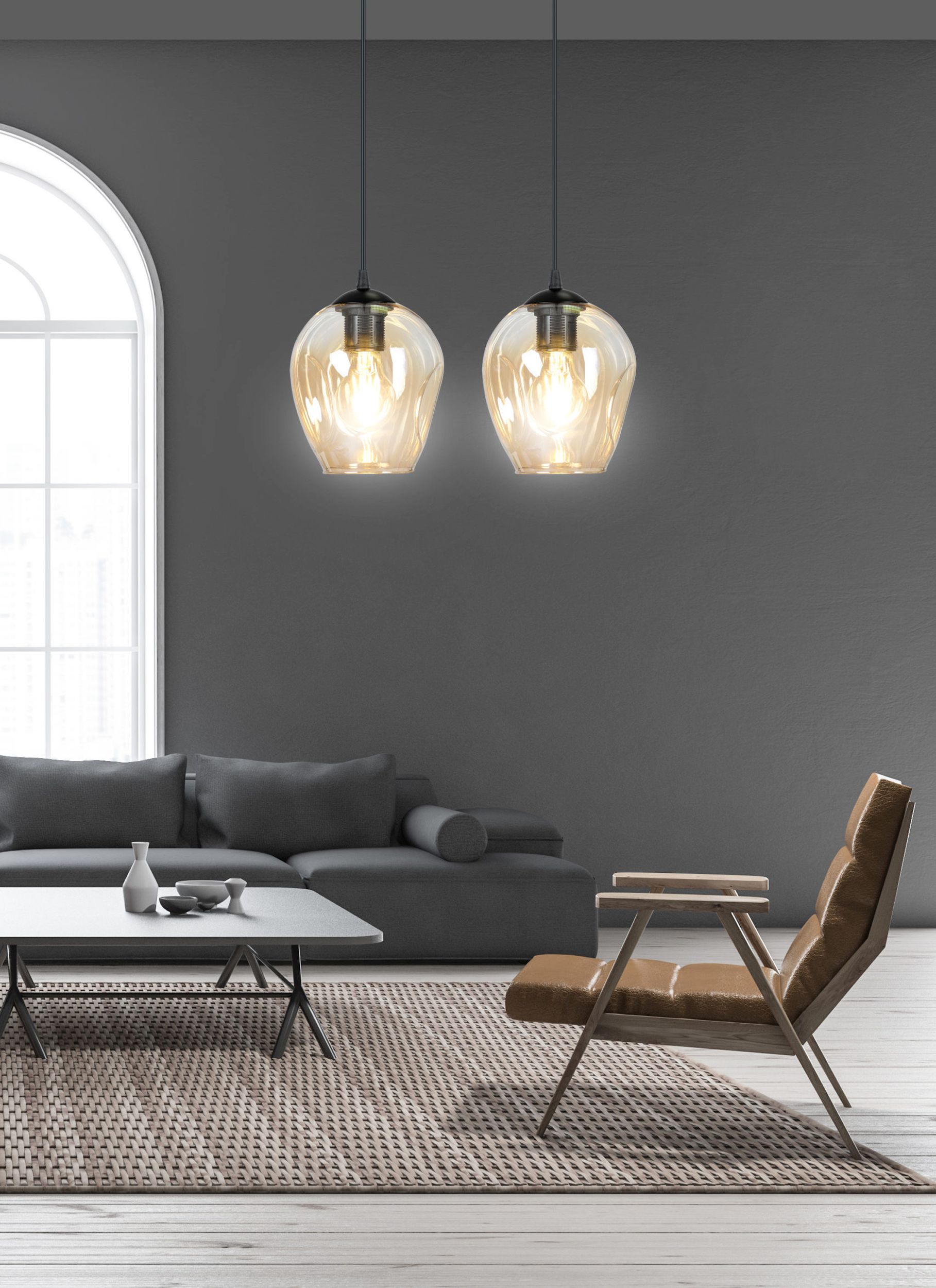 Emibig Istar lampa wisząca 2x15 W czarna-bursztynowa 677/2