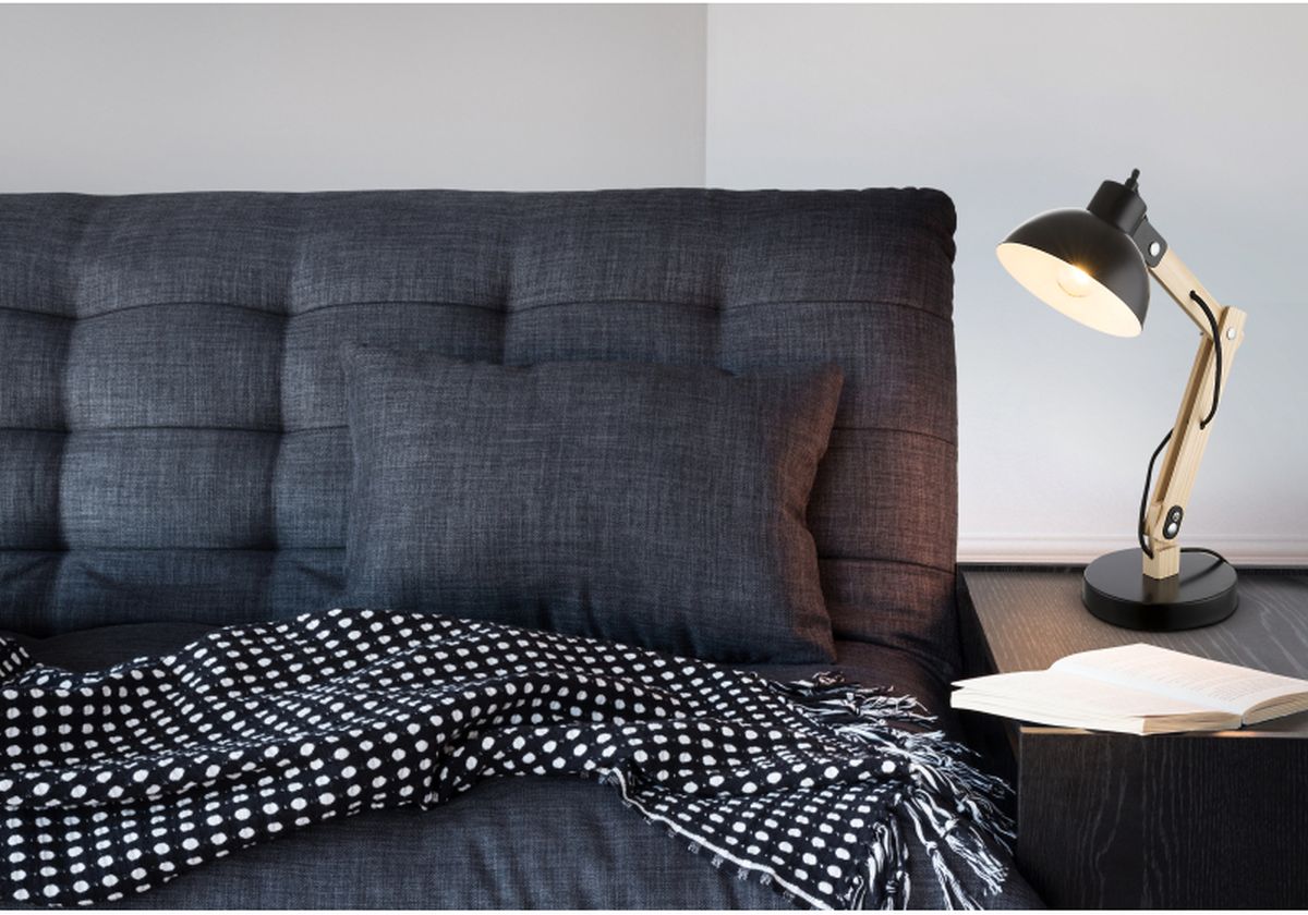 Globo Lighting Tongariro lampa biurkowa 1x40W czarna/drewno 21504