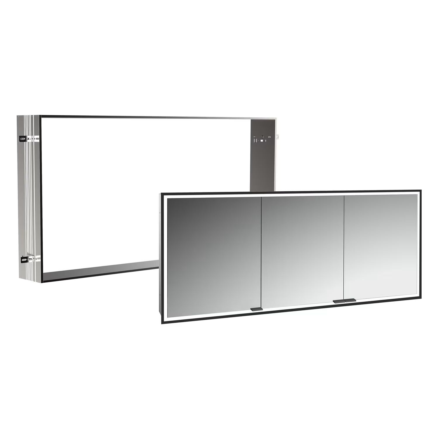 Zestaw Kronenbach Cube 2.0 szafka 160x17x70 cm z lustrem wpuszczana czarny mat z ramą montażową KB100230MB-Set