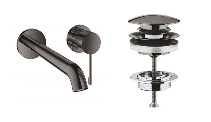 Zestaw Grohe Essence New bateria umywalkowa podtynkowa z korkiem Hard Graphite (19967A01, 65807A00)