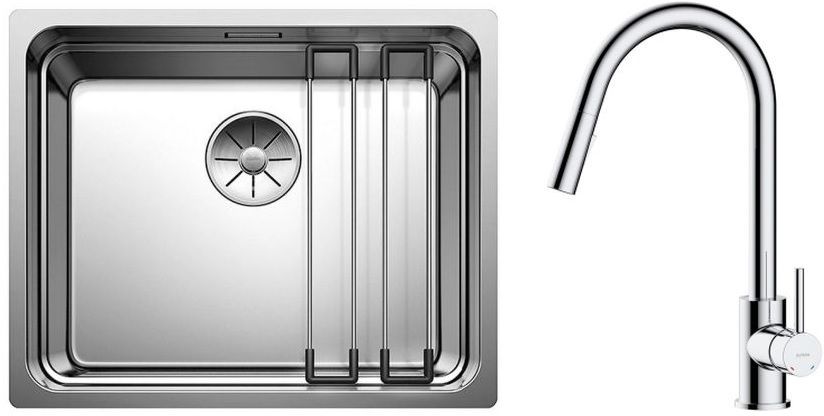 Zestaw Blanco Etagon 500-U zlewozmywak stalowy 54x44 cm z baterią kuchenną Oltens Litla stojąca z wyciąganą wylewką chrom (521841, ... - Wysyłka w 24h