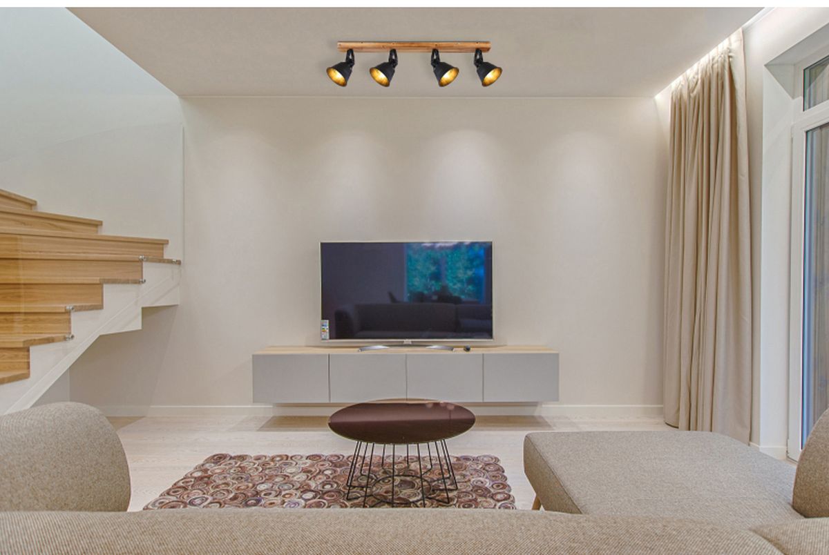 Globo Lighting Günther lampa podsufitowa 4x60W czarny/drewno 15466S-4