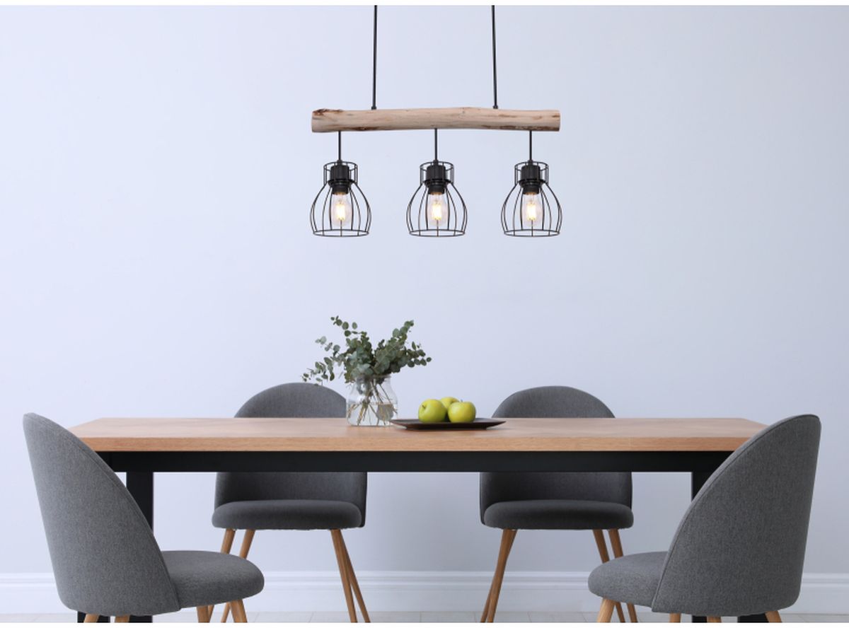 Globo Lighting Mina lampa wisząca 3x40W czarna/drewno 15326-3N