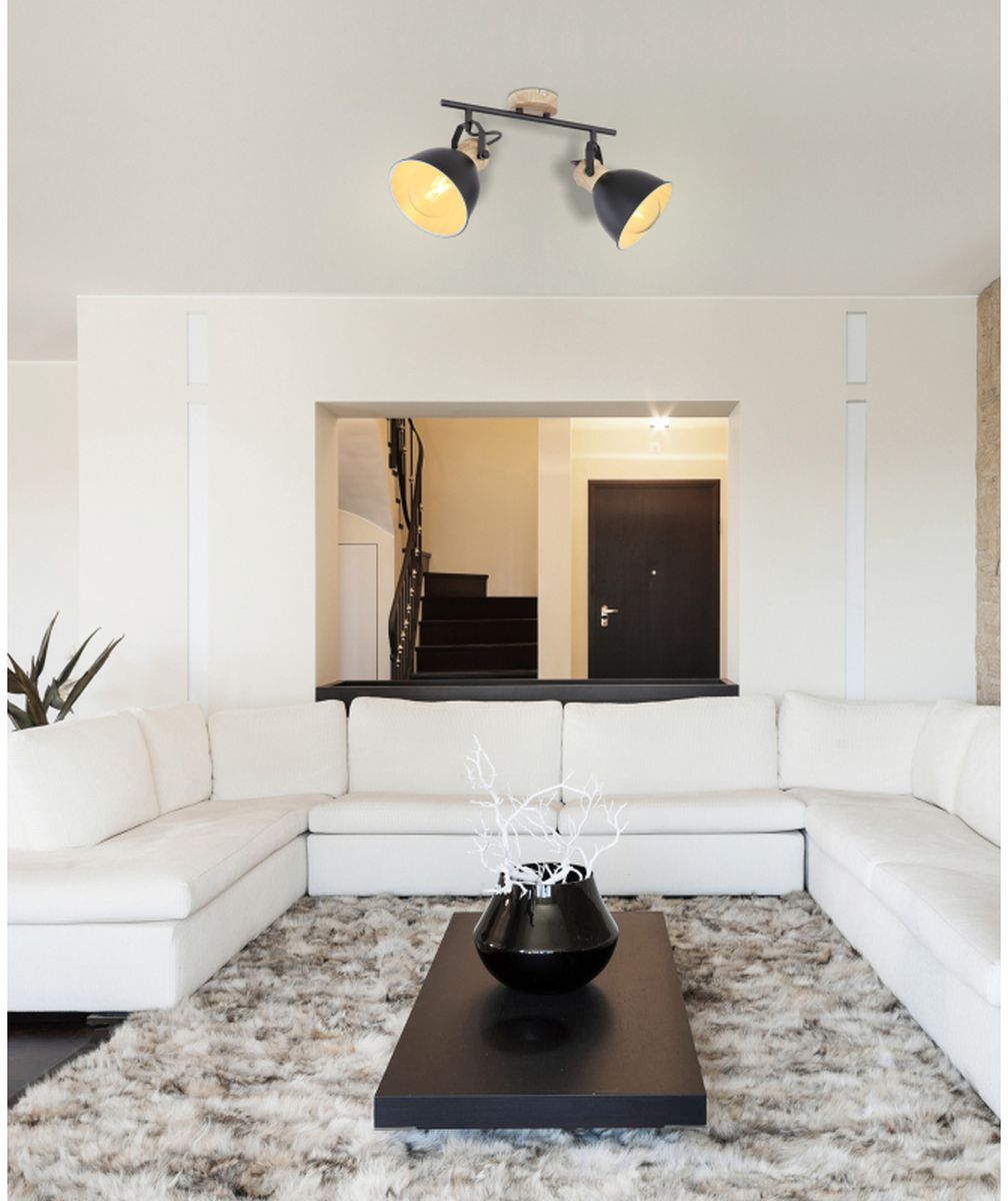 Globo Lighting Wiho lampa podsufitowa 2x40W czarny/drewno 54018-2S