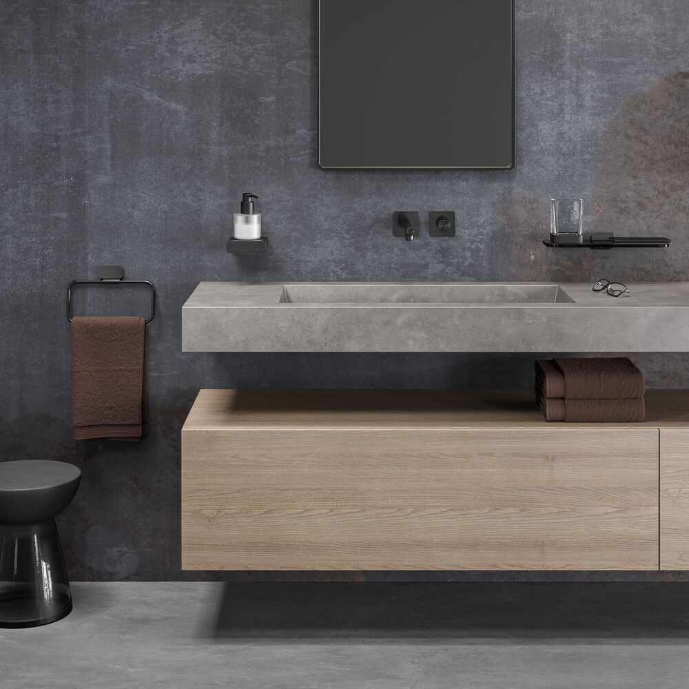 Geesa Shift półka szklana 22 cm szkło przydymione/czarny metal szczotkowany 919903-09-66