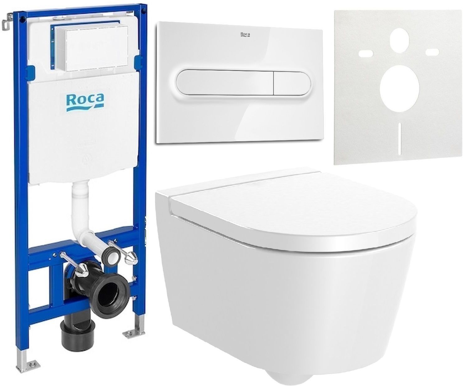 Zestaw Roca Inspira Compacto miska WC wisząca Supraglaze z deską sedesową wolnoopadającą i stelaż podtynkowy Duplo One z przyciskiem ... - Wysyłka w 
