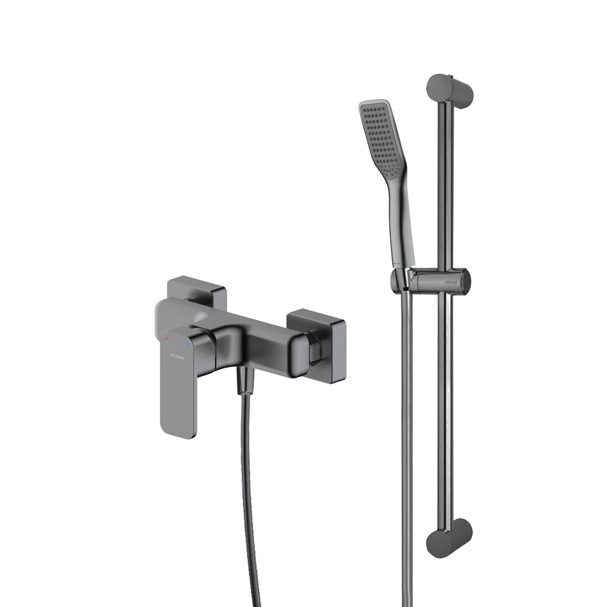 Zestaw Oltens Hadsel bateria prysznicowa ścienna z kompletem natryskowym Tide Alling grafit 36045400 - Wysyłka w 24h
