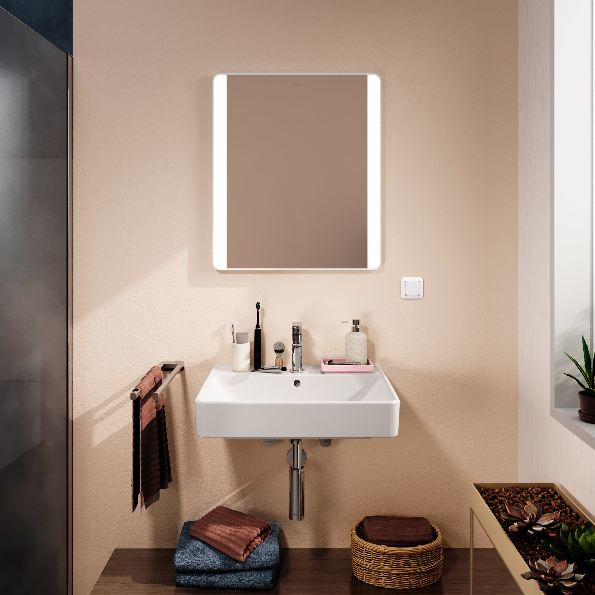 Hansgrohe Xarita Lite Q lustro 60x70 cm prostokątne z oświetleniem biały 54962700
