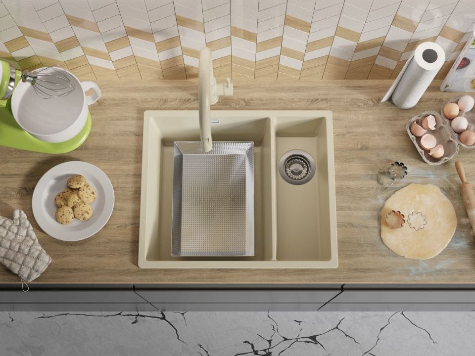 Primagran Duo Slim zlewozmywak granitowy 56x47 cm beżowy MLDKB-X0#N