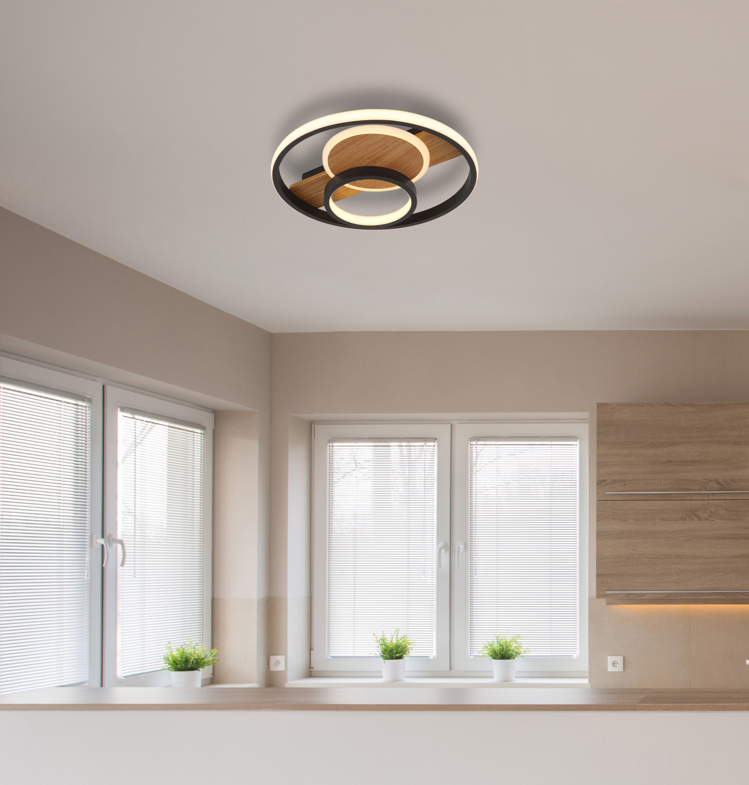 Globo Lighting Pikara lampa podsufitowa 1x24 W biała-czarna-drewno 67322-24