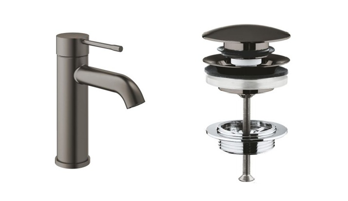 Zestaw Grohe Essence bateria umywalkowa stojąca z korkiem Brushed Hard Graphite (23590AL1, 65807AL0)