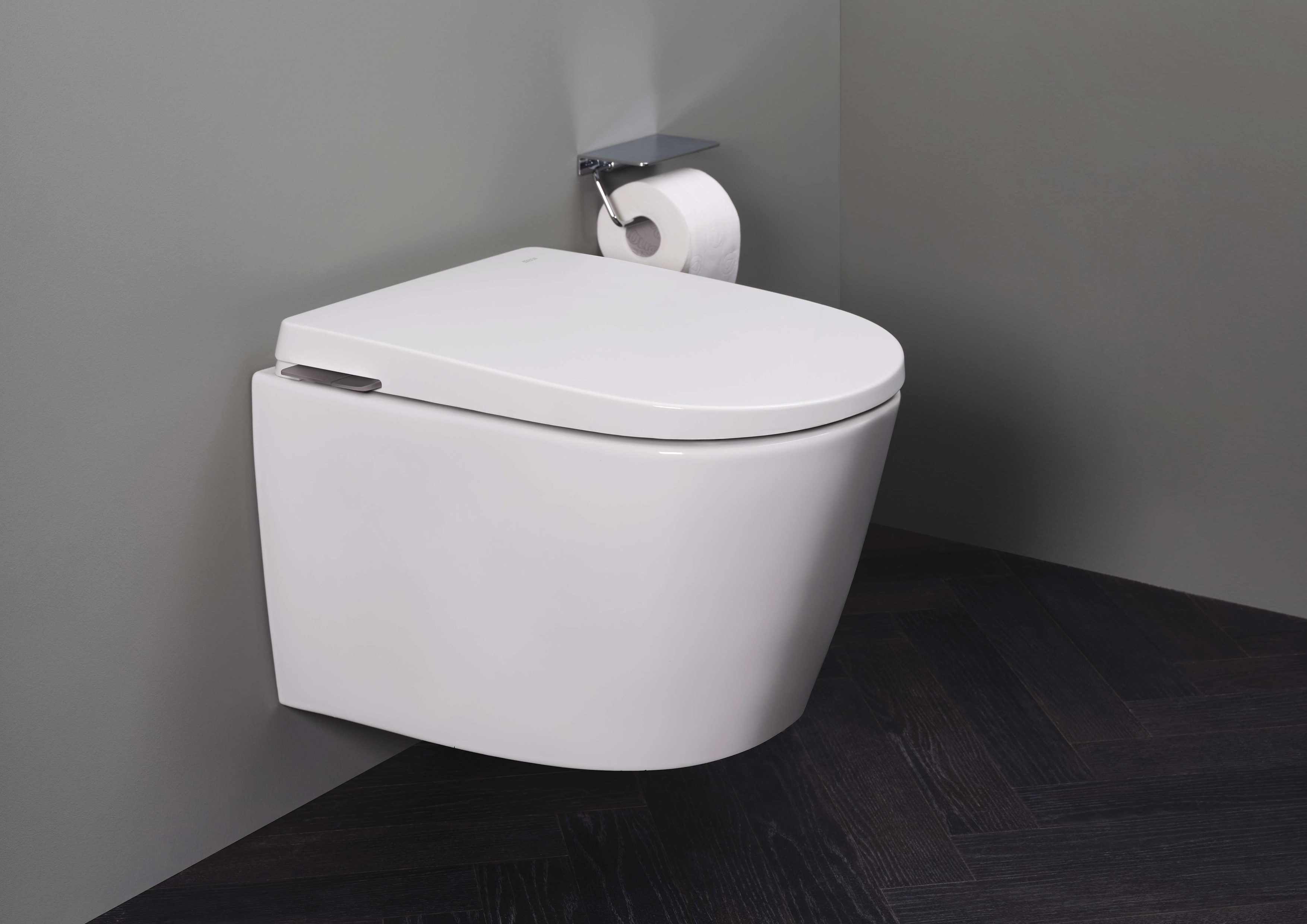 Roca Avant miska WC z deską wolnoopadającą wisząca bez kołnierza ze spłukiwaniem wirowym biały połysk A80336NS01