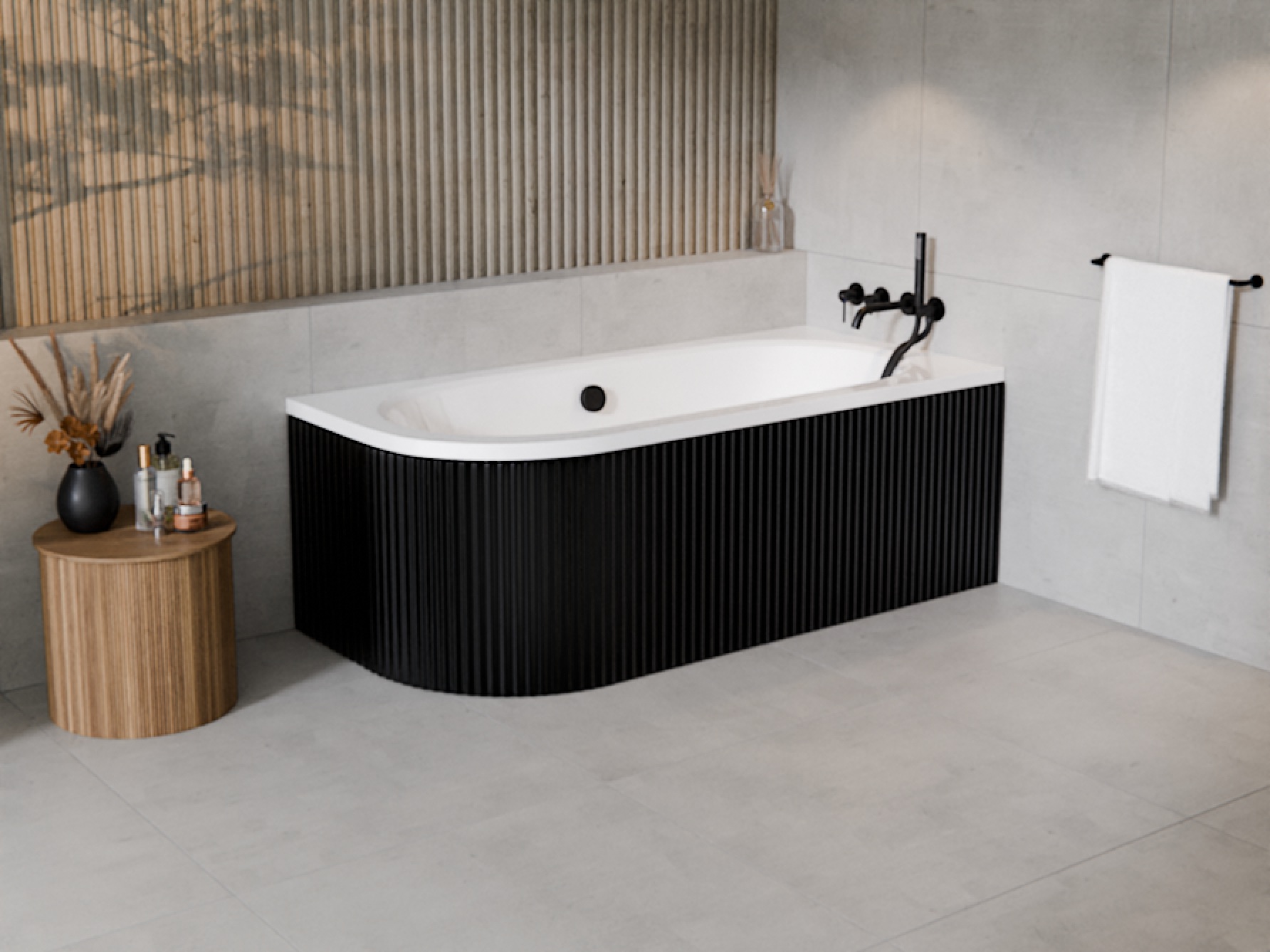 Zestaw Besco Avita wanna narożna 150x74,7 cm z ryflowaną obudową prawa biały/czarny (#WAV150NP, OAV150NSCR)