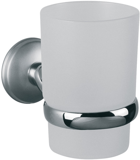 Bisk Dakota kubek do mycia zębów z uchwytem ściennym szkło mrożone/chrom 71525