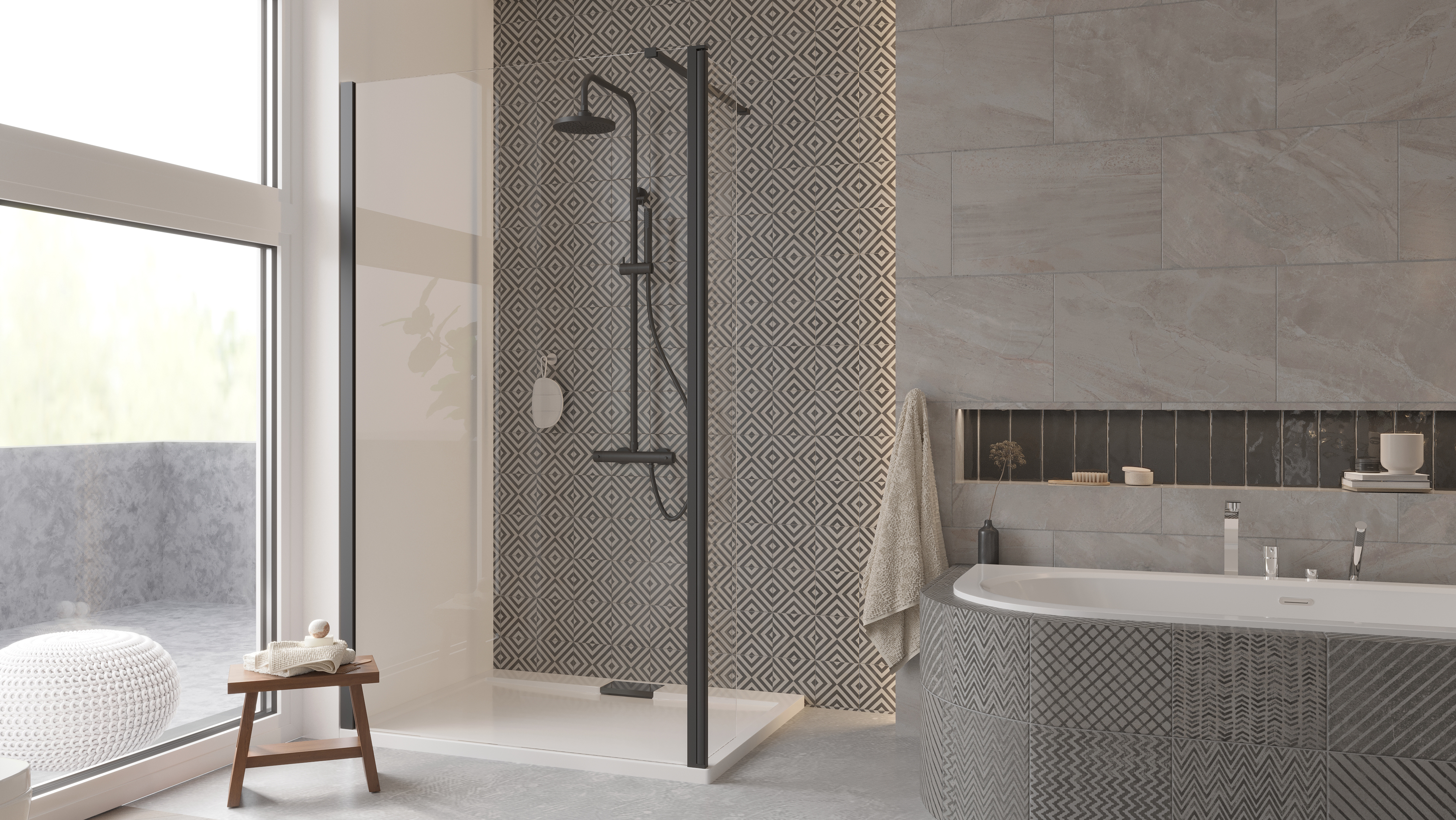 Besco Eco-N Black Walk-In ścianka prysznicowa 90 cm czarny mat/szkło przezroczyste ENB-90-195C