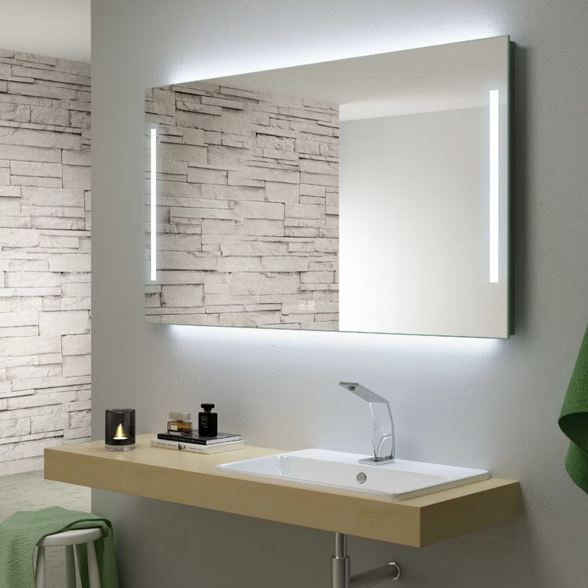 Kronenbach Sun lustro 120x80 cm prostokątne z oświetleniem srebrny US128082KBSNLEDN