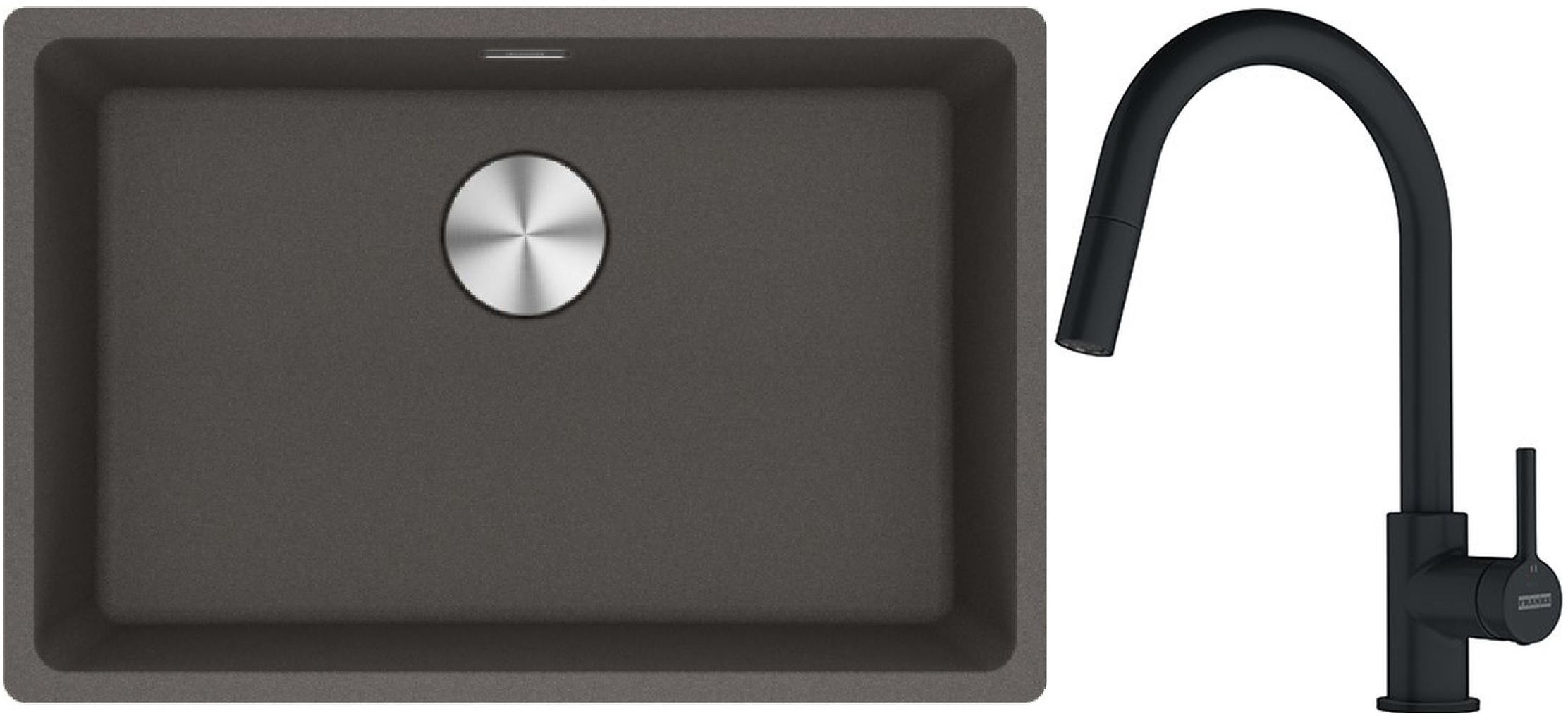 Franke Maris zlewozmywak granitowy 65,3x43,3 cm łupkowy szary z baterią kuchenną Lina czarny mat (1250716376, 1150626053)