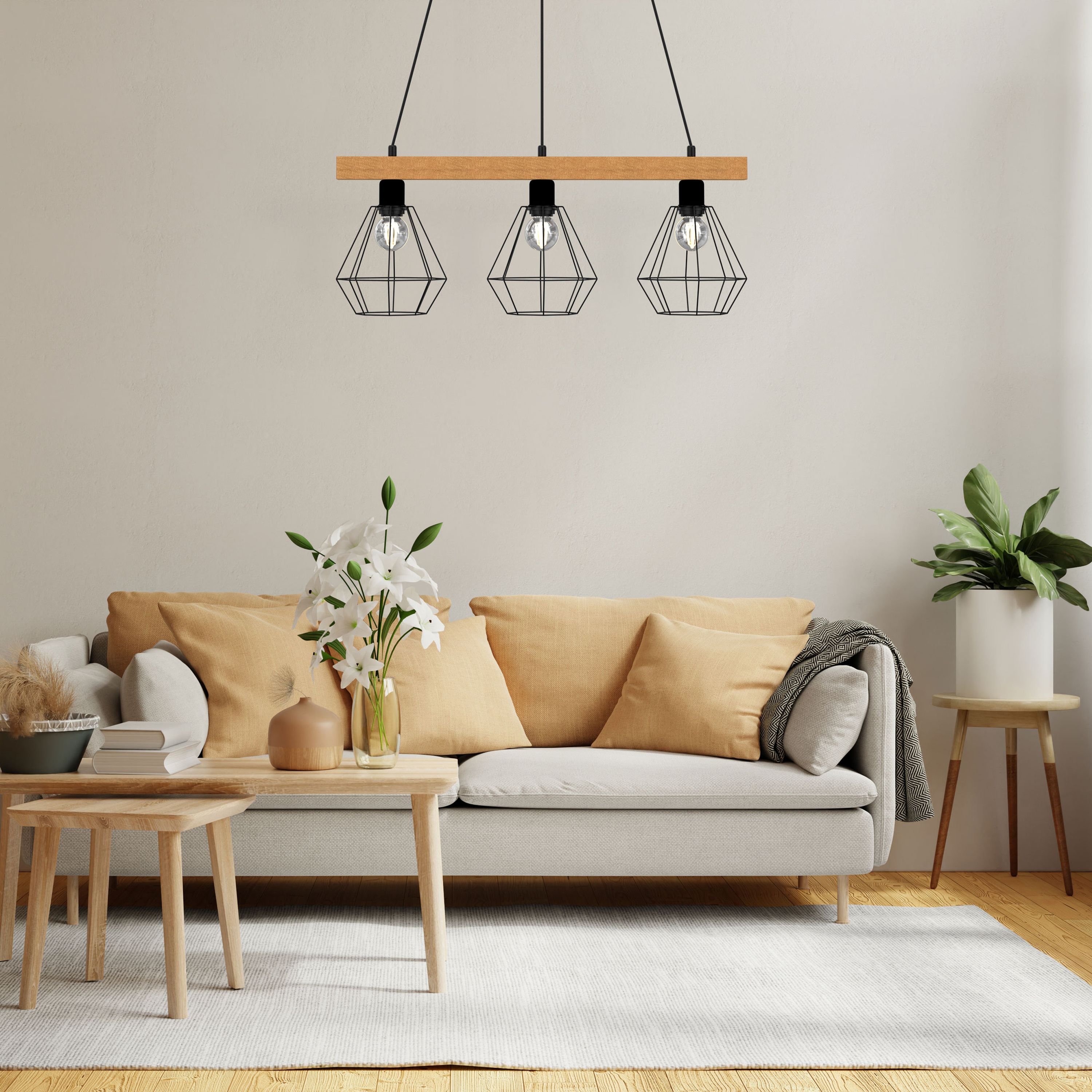 Luminex Vastra lampa wisząca 3x60W czarny/drewno 4103