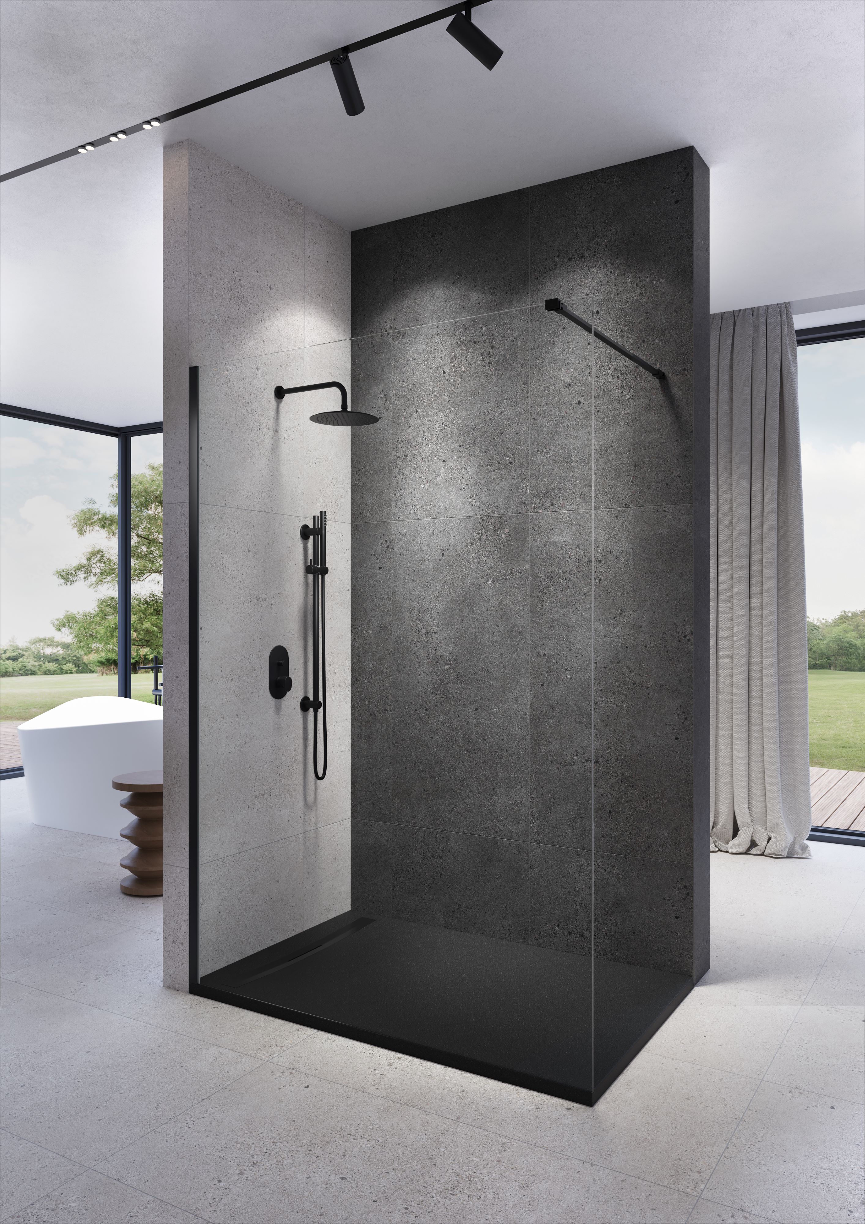 Meissen Keramik Kontra ścianka prysznicowa walk-in 140 cm czarny mat/szkło przezroczyste S169-008