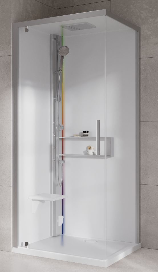 Novellini Glax 2 2.0 G+F kabina z hydromasażem 80 cm kwadratowa lewa parowa z brodzikiem srebrna G22GF80SM5-1BB