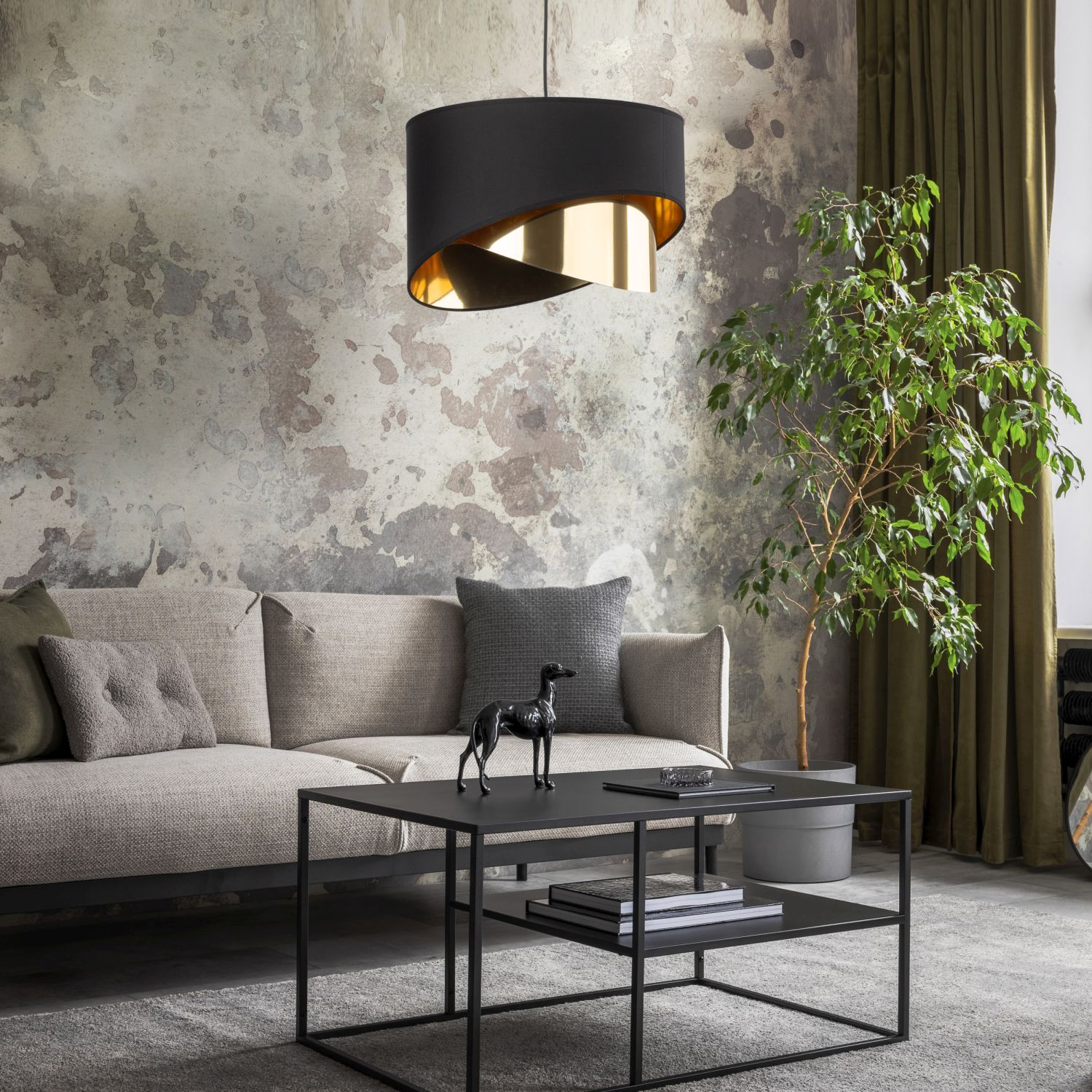 TK Lighting Grant lampa wisząca 1x15W czarna/złota 4823