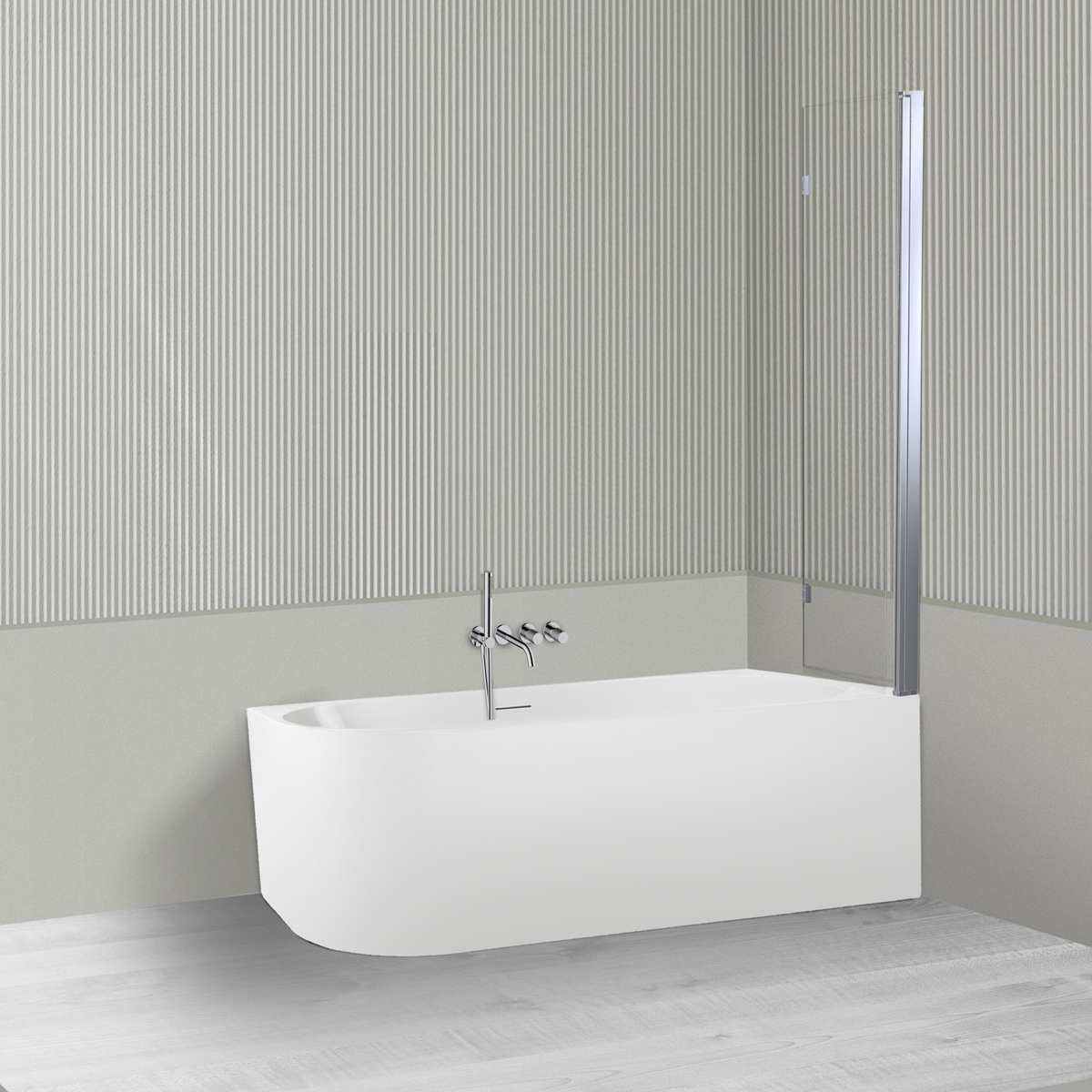 Oltens Hulda Sela zestaw wanna wolnostojąca narożna 170x80 cm akrylowa prawa biała z parawanem nawannowym 115 cm 2-częściowy chrom ... - Wysyłka w 24h