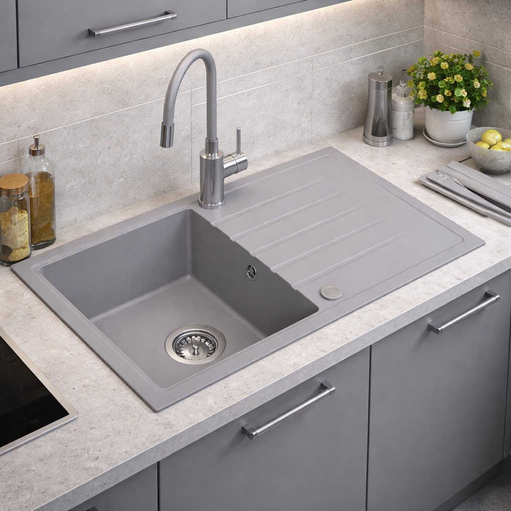 Ruvetti Maxi+ zlewozmywak 79x50 cm z baterią szary/stal LP_3200-MX7950GR_W