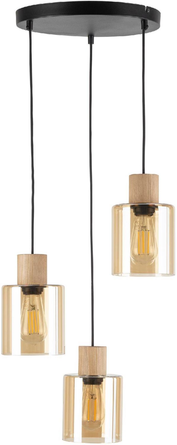 TK Lighting Orson lampa wisząca 3x15W bursztynowa/czarna 5749