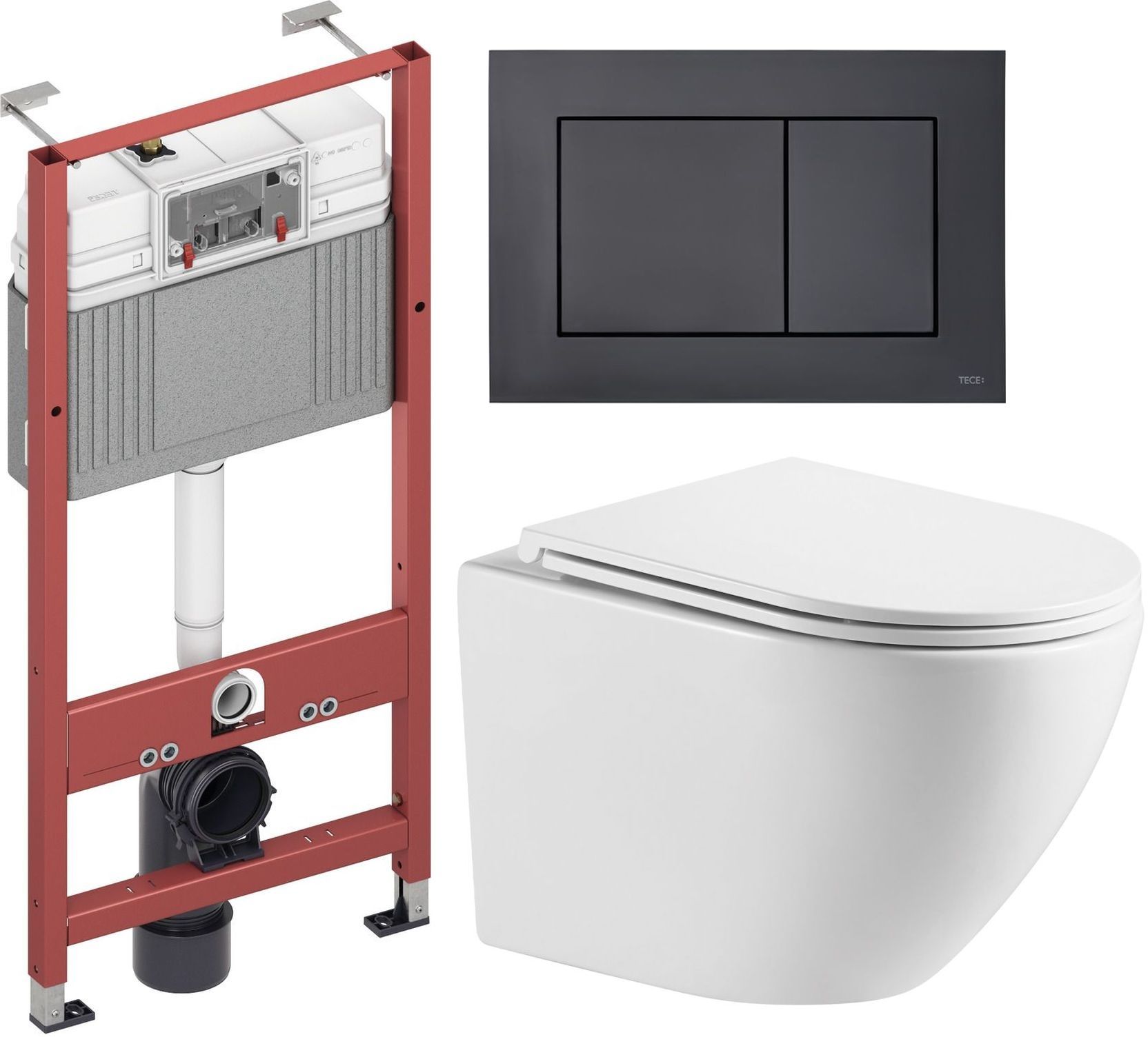 Zestaw Omnires Ottawa miska WC z deską wolnoopadającą i stelaż podtynkowy Tece Base z przyciskiem spłukującym Now czarny mat ... - Wysyłka w 24h