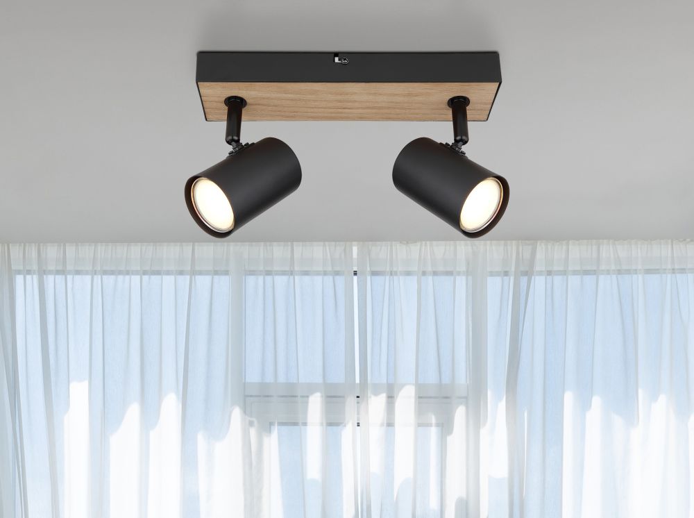 Globo Lighting Robby lampa podsufitowa 2x35 W czarna-drewno 57911-2BW
