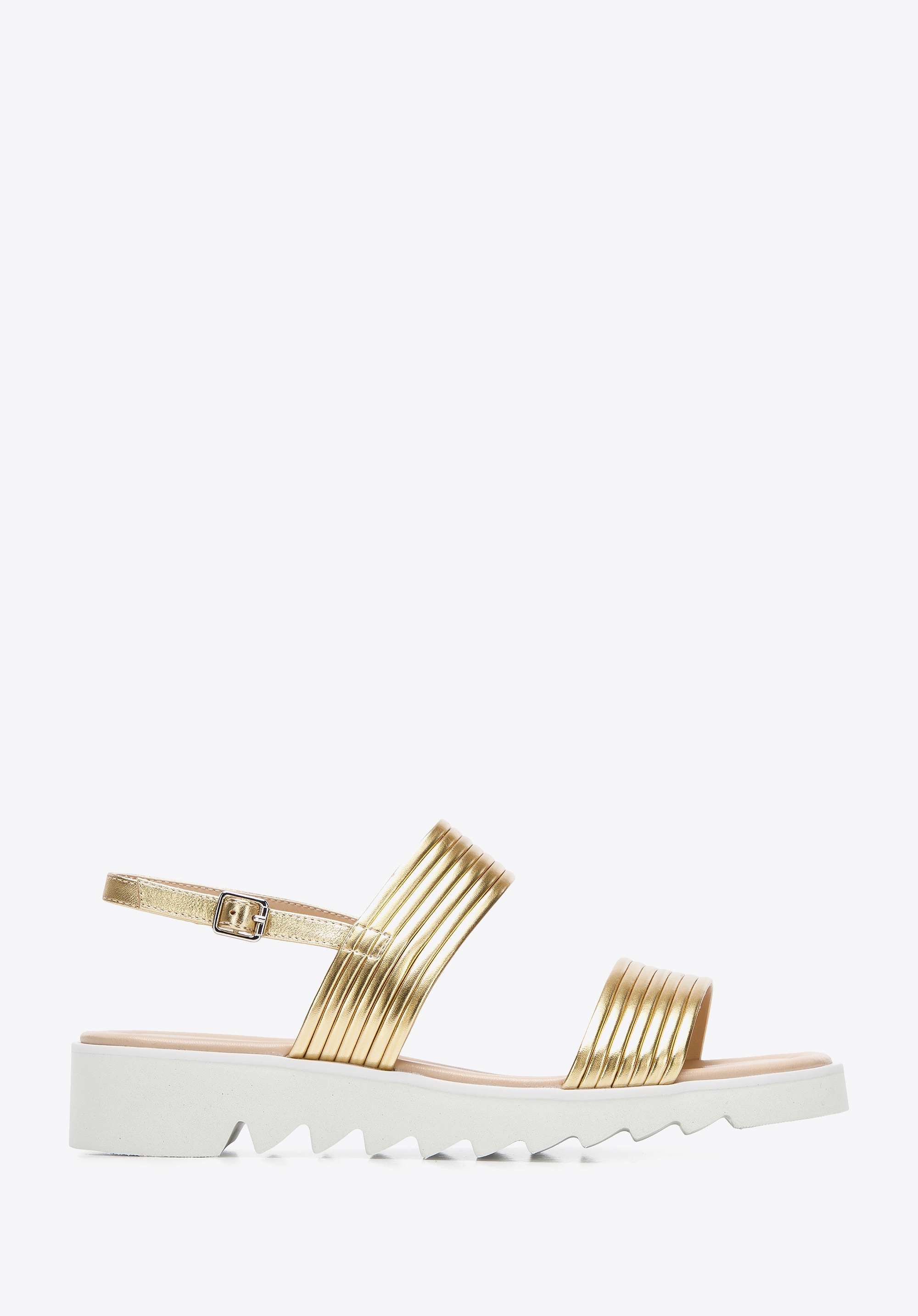 Damskie sandały z szerokimi paskami na platformie złote
