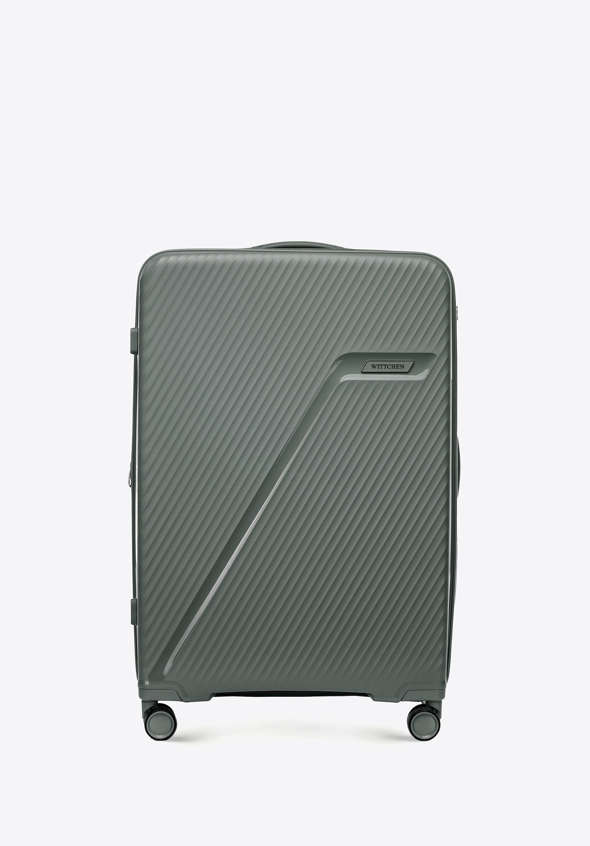 Duża walizka z polipropylenu w ukośne pasy szara